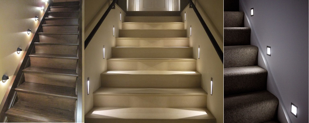 Точечное освещение ступенек лестницы